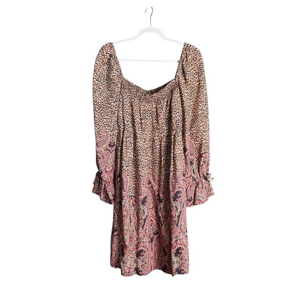 Anthropologie Maeve Boho Paisley Mini Dress Sz Large Smocked Tunic Hippie Chic - Picture 2 of 10